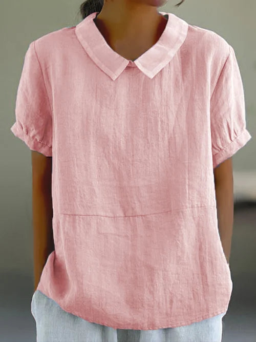 Classic Cotton and Linen Solid Color Top